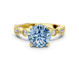 Yellow gold Fancy Blue Round  Milgrain Bezel Diamond Engagement Ring with Solitaire Prong Setting_160