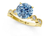 Yellow gold Fancy Blue Round  Milgrain Bezel Diamond Engagement Ring with Solitaire Prong Setting_161