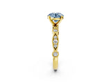 Yellow gold Fancy Blue Round  Milgrain Bezel Diamond Engagement Ring with Solitaire Prong Setting_162