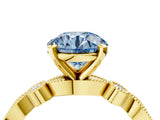 Yellow gold Fancy Blue Round  Milgrain Bezel Diamond Engagement Ring with Solitaire Prong Setting_164