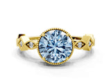 Yellow gold Fancy Blue Round  Milgrain Marquise Diamond Twist Band Ring_62