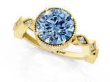 Yellow gold Fancy Blue Round  Milgrain Marquise Diamond Twist Band Ring_63