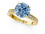 Yellow gold Fancy Blue Round  Milgrain Pave Diamond Engagement Ring with Four-Prong Setting_79