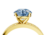 Yellow gold Fancy Blue Round  Milgrain Pave Diamond Engagement Ring with Four-Prong Setting_82