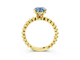 Yellow gold Fancy Blue Round  Solitaire Beaded Band Prong Setting Ring 3