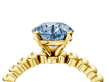 Yellow gold Fancy Blue Round  Solitaire Beaded Band Prong Setting Ring 4