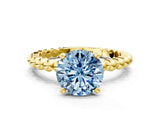 Yellow gold Fancy Blue Round  Solitaire Beaded Band Prong Setting Ring