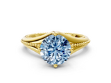 Yellow gold Fancy Blue Round  Solitaire Beaded Band Six-Prong Setting