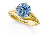 Yellow gold Fancy Blue Round  Solitaire Beaded Band Six-Prong Setting_1