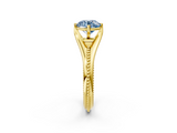 Yellow gold Fancy Blue Round  Solitaire Beaded Band Six-Prong Setting_2