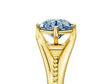 Yellow gold Fancy Blue Round  Solitaire Beaded Band Six-Prong Setting_5
