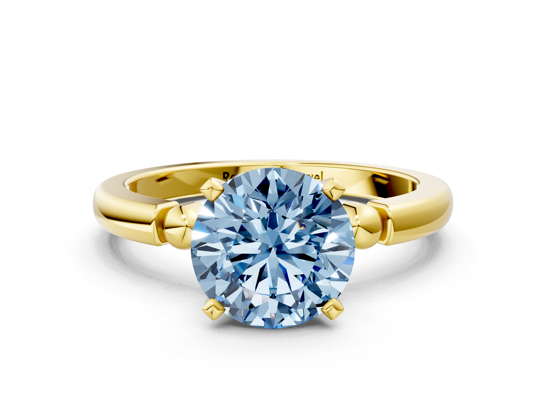Yellow gold Fancy Blue Round  Solitaire Beaded Band with Four-Prong Setting_58