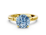 Yellow gold Fancy Blue Round  Solitaire Beaded Band with Four-Prong Setting_58