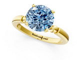 Yellow gold Fancy Blue Round  Solitaire Beaded Band with Four-Prong Setting_59