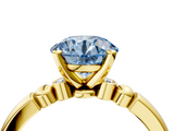 Yellow gold Fancy Blue Round  Solitaire Beaded Band with Four-Prong Setting_62