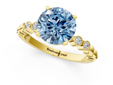 Yellow gold Fancy Blue Round  Solitaire Bezel Accent Diamond Engagement Ring with Beaded Band and Four-Prong Setting_60