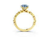 Yellow gold Fancy Blue Round  Solitaire Bezel-Set Diamond Ring with Beaded Band and Four-Prong Setting_33