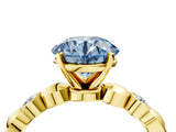 Yellow gold Fancy Blue Round  Solitaire Bezel-Set Diamond Ring with Beaded Band and Four-Prong Setting_34