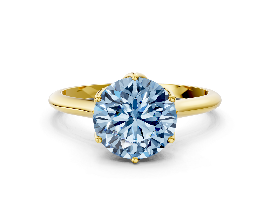 Yellow gold Fancy Blue Round  Solitaire Cathedral Diamond Ring with Six-Prong Setting_17