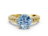 Yellow gold Fancy Blue Round  Solitaire Chevron Pave Diamond Engagement Ring with Six-Prong Setting_3
