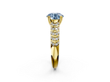 Yellow gold Fancy Blue Round  Solitaire Chevron Pave Diamond Engagement Ring with Six-Prong Setting_5