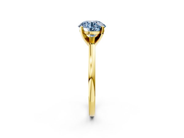 Yellow gold Fancy Blue Round  Solitaire Diamond Engagement Ring with Four-Prong Setting on a Classic Band
