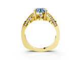 Yellow gold Fancy Blue Round  Solitaire Diamond Engagement Ring with Pave Band and Four-Prong Setting 3
