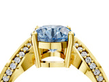 Yellow gold Fancy Blue Round  Solitaire Diamond Engagement Ring with Pave Band and Four-Prong Setting 4