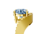 Yellow gold Fancy Blue Round  Solitaire Diamond Engagement Ring with Pave Band and Four-Prong Setting 5