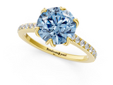 Yellow gold Fancy Blue Round  Solitaire Diamond Engagement Ring with Pave Band and Six-Prong Setting_21