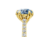 Yellow gold Fancy Blue Round  Solitaire Diamond Engagement Ring with Pave Band and Six-Prong Setting_25