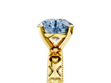 Yellow gold Fancy Blue Round  Solitaire Diamond Engagement Ring with XO Engraved Band and Four-Prong Setting 1