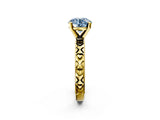 Yellow gold Fancy Blue Round  Solitaire Diamond Engagement Ring with XO Engraved Band and Four-Prong Setting 4