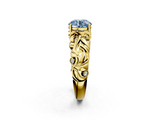 Yellow gold Fancy Blue Round  Solitaire Diamond Leaf Vine Band with Prong Setting_61