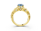 Yellow gold Fancy Blue Round  Solitaire Diamond Leaf Vine Band with Prong Setting_63