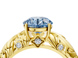 Yellow gold Fancy Blue Round  Solitaire Diamond Leaf Vine Band with Prong Setting_64