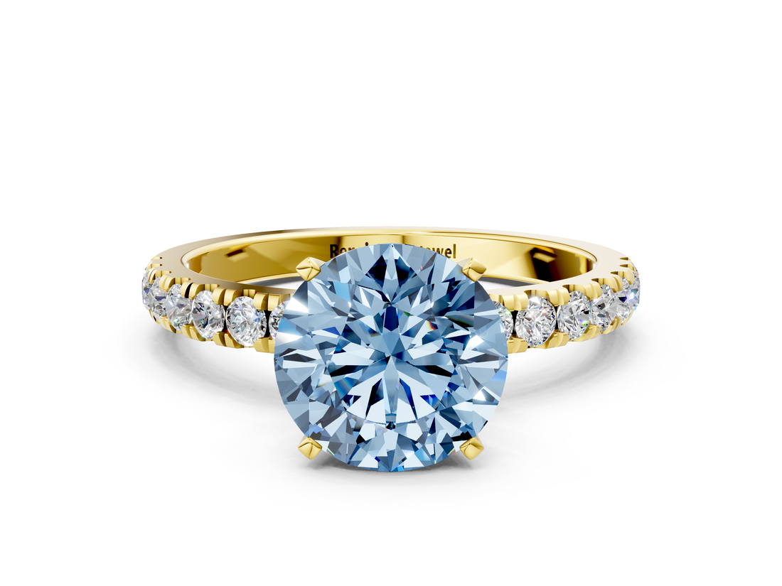 Yellow gold Fancy Blue Round  Solitaire Diamond Pavé Band with Four-Prong Setting_28
