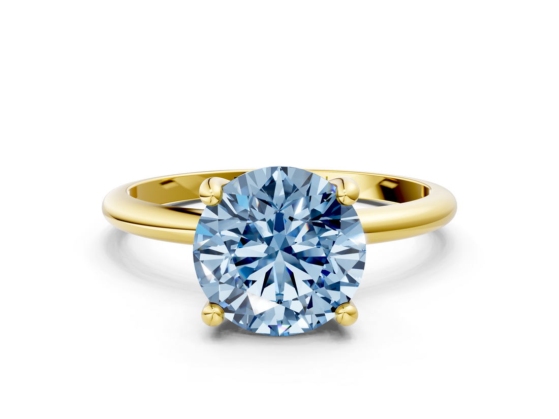 Yellow gold Fancy Blue Round  Solitaire Diamond Ring with 4-Prong Setting on a Classic Band_3