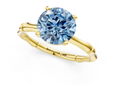 Yellow gold Fancy Blue Round  Solitaire Diamond Ring with Bamboo Band and Four-Prong Setting_57