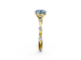 Yellow gold Fancy Blue Round  Solitaire Diamond Ring with Bezel Set Side Stones and Prong Setting_5