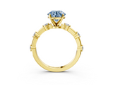 Yellow gold Fancy Blue Round  Solitaire Diamond Ring with Bezel Set Side Stones and Prong Setting_6