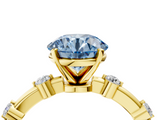 Yellow gold Fancy Blue Round  Solitaire Diamond Ring with Bezel Set Side Stones and Prong Setting_7