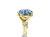 Yellow gold Fancy Blue Round  Solitaire Diamond Ring with Bezel Set Side Stones and Prong Setting_8