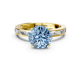 Yellow gold Fancy Blue Round  Solitaire Diamond Ring with Channel-Set Baguette Band and Four-Prong Setting_68