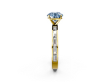 Yellow gold Fancy Blue Round  Solitaire Diamond Ring with Channel-Set Baguette Band and Four-Prong Setting_70