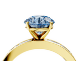 Yellow gold Fancy Blue Round  Solitaire Diamond Ring with Channel-Set Baguette Band and Four-Prong Setting_72