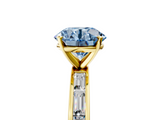 Yellow gold Fancy Blue Round  Solitaire Diamond Ring with Channel-Set Baguette Band and Four-Prong Setting_73