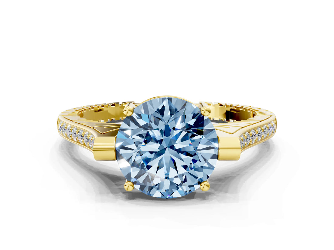 Yellow gold Fancy Blue Round  Solitaire Diamond Ring with Channel Set Band and Bezel Prong Setting_56