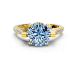Yellow gold Fancy Blue Round  Solitaire Diamond Ring with Channel Set Band and Bezel Prong Setting_56