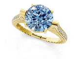 Yellow gold Fancy Blue Round  Solitaire Diamond Ring with Channel Set Band and Bezel Prong Setting_57